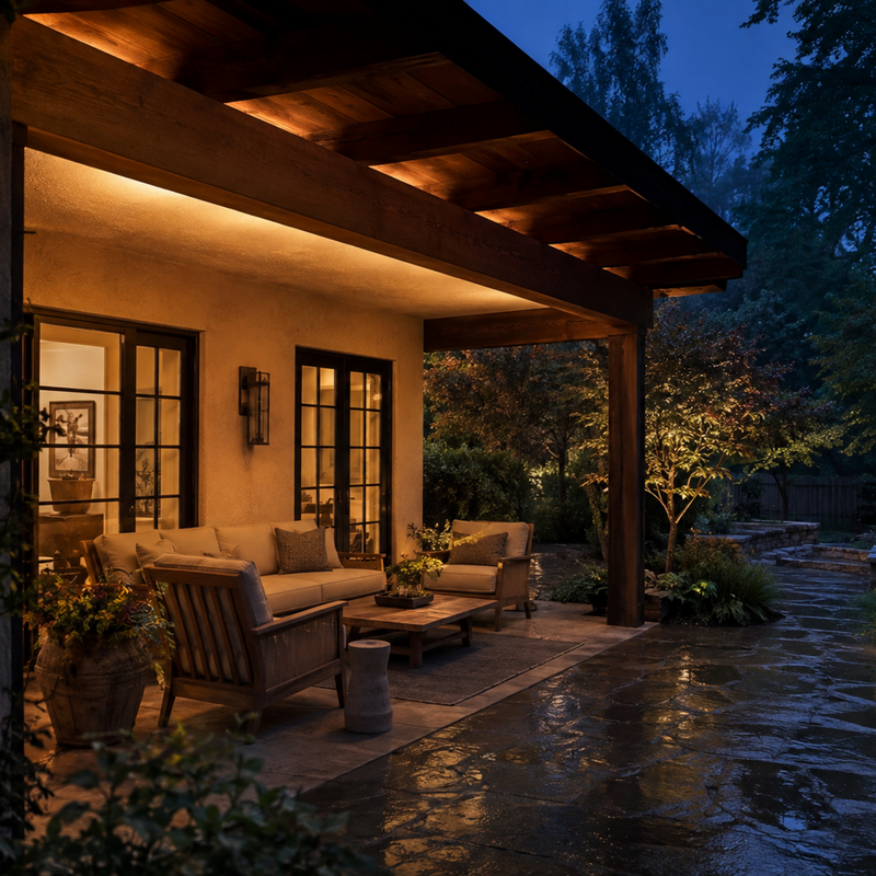 A Covered Patio Lighting Build for One Season