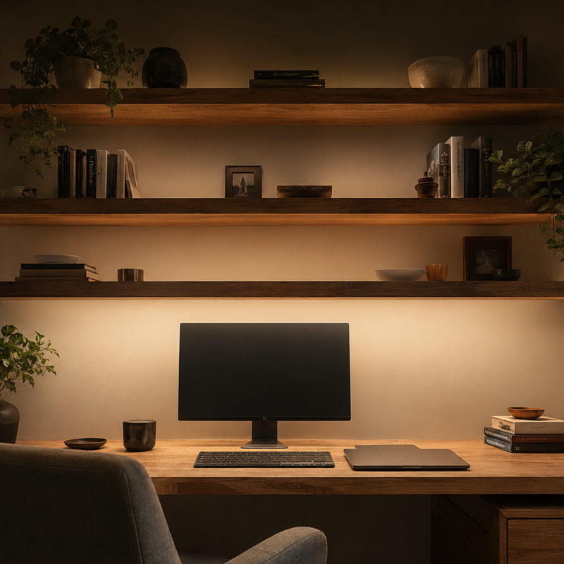 A Home Office Desk and Shelf Lighting Build
