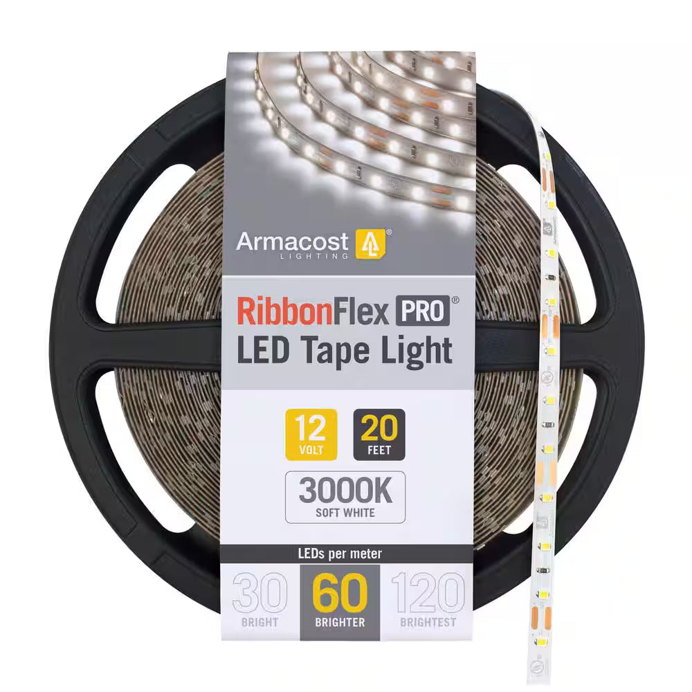 Ribbon Flex Pro 65.6 Ft. Hardwired 4000K Warm White 12-Volt 60 LED Integrated LED under Cabinet Strip Light 20M 