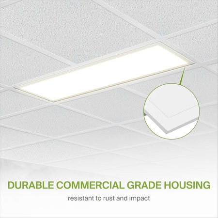 ASD LED flat panel light installed in commercial suspended ceiling application