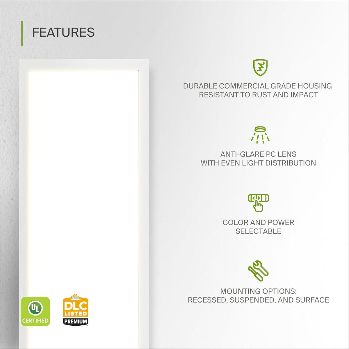 ASD 1x4 LED flat panel light featuring dimmable operation and energy efficient performance