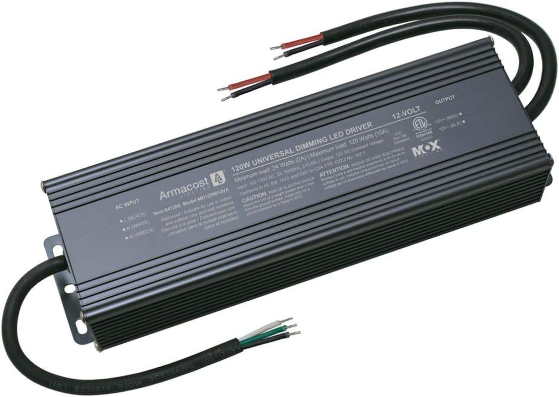 Armacost 12V TRIAC universal dimmable LED driver power supply with input and output wiring.