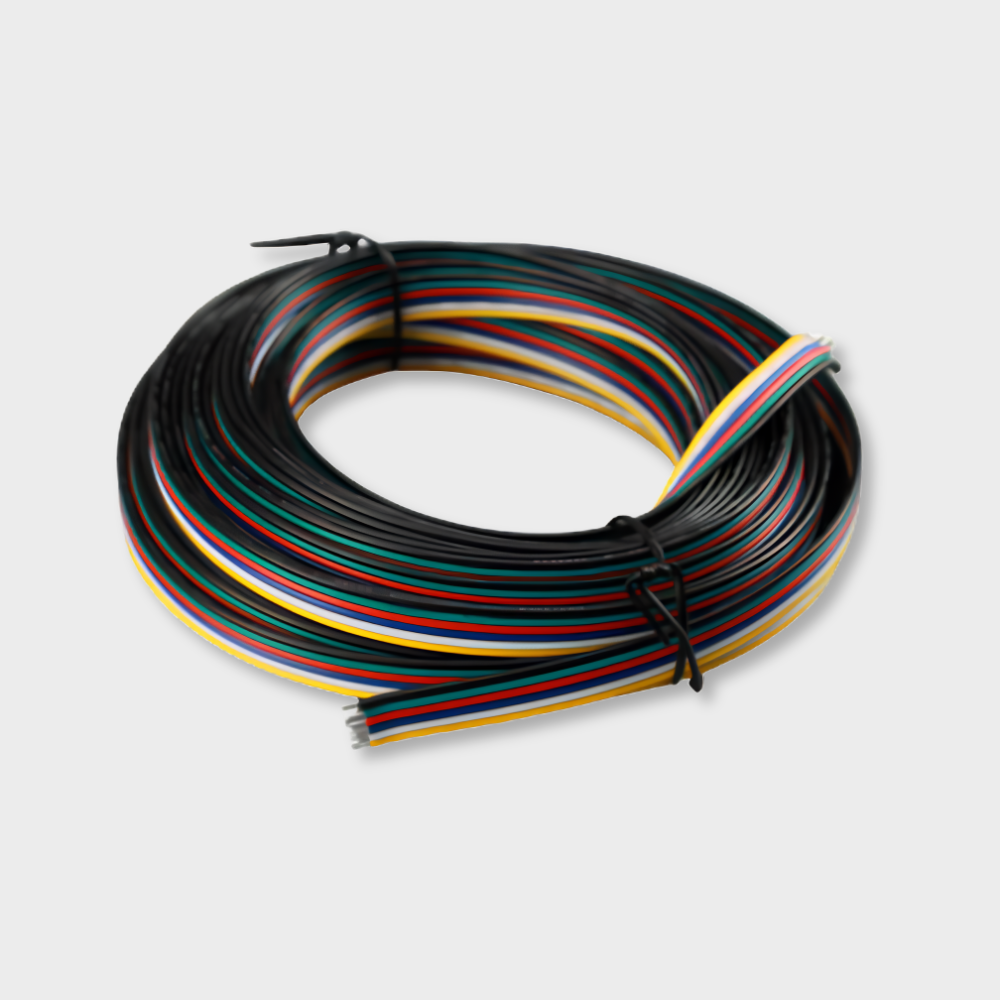 EnoLED 32ft 6 pin RGB+CCT wire spool for RGB+CCT LED strip light extensions, custom wiring, and low voltage lighting installations