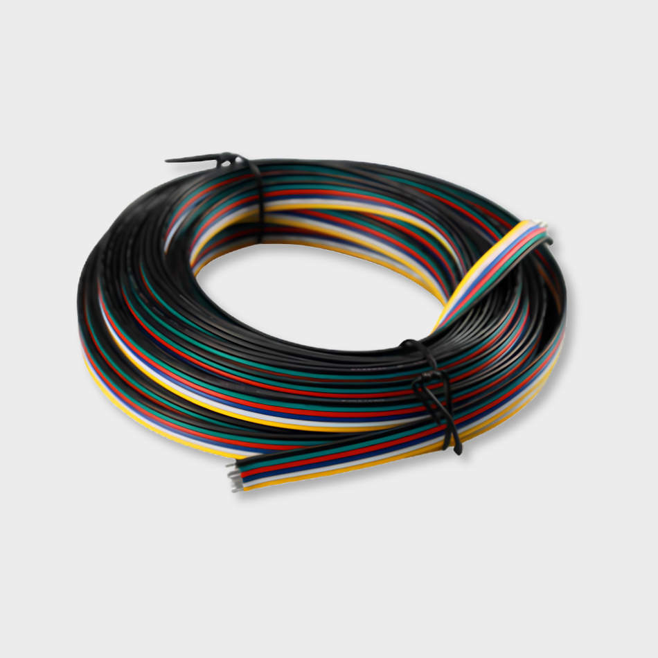 EnoLED 32ft 6 pin RGB+CCT wire spool for RGB+CCT LED strip light extensions, custom wiring, and low voltage lighting installations