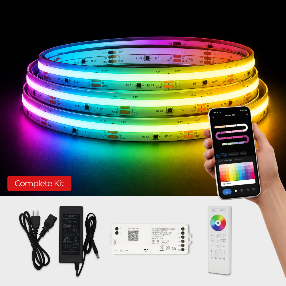 EnoLED RGB CCT smart LED strip light kit with controller power supply remote and mobile app control