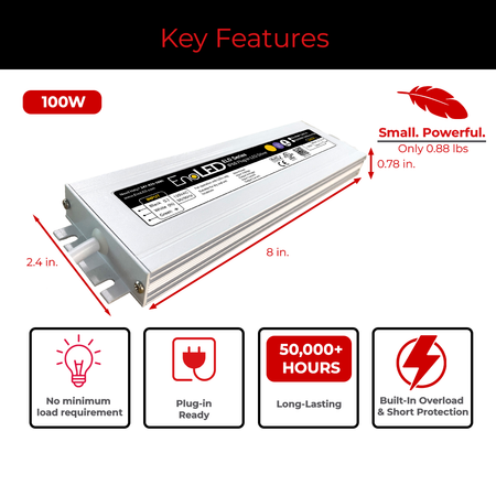 Key features of EnoLED 12V ELD non-dimmable power supply.