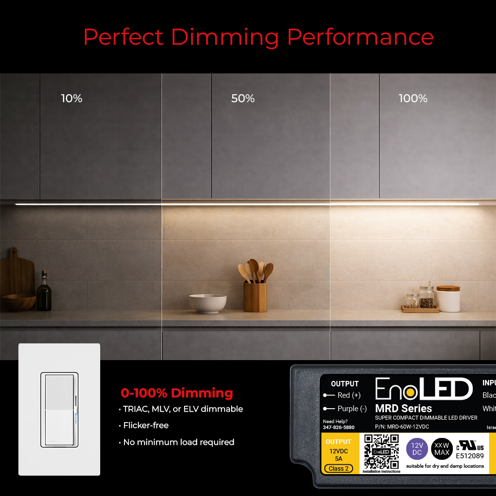 Dimming performance of EnoLED MRD Series phase cut dimmable LED driver.