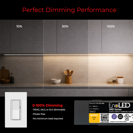 Dimming performance of EnoLED 12V XRD Series phase cut dimmable J-Box LED driver.