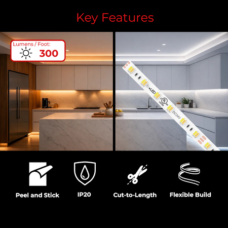 EnoLED 24V CCTPlus Dynamic Tunable White LED Strip Light with adjustable white color temperature and flexible installation.