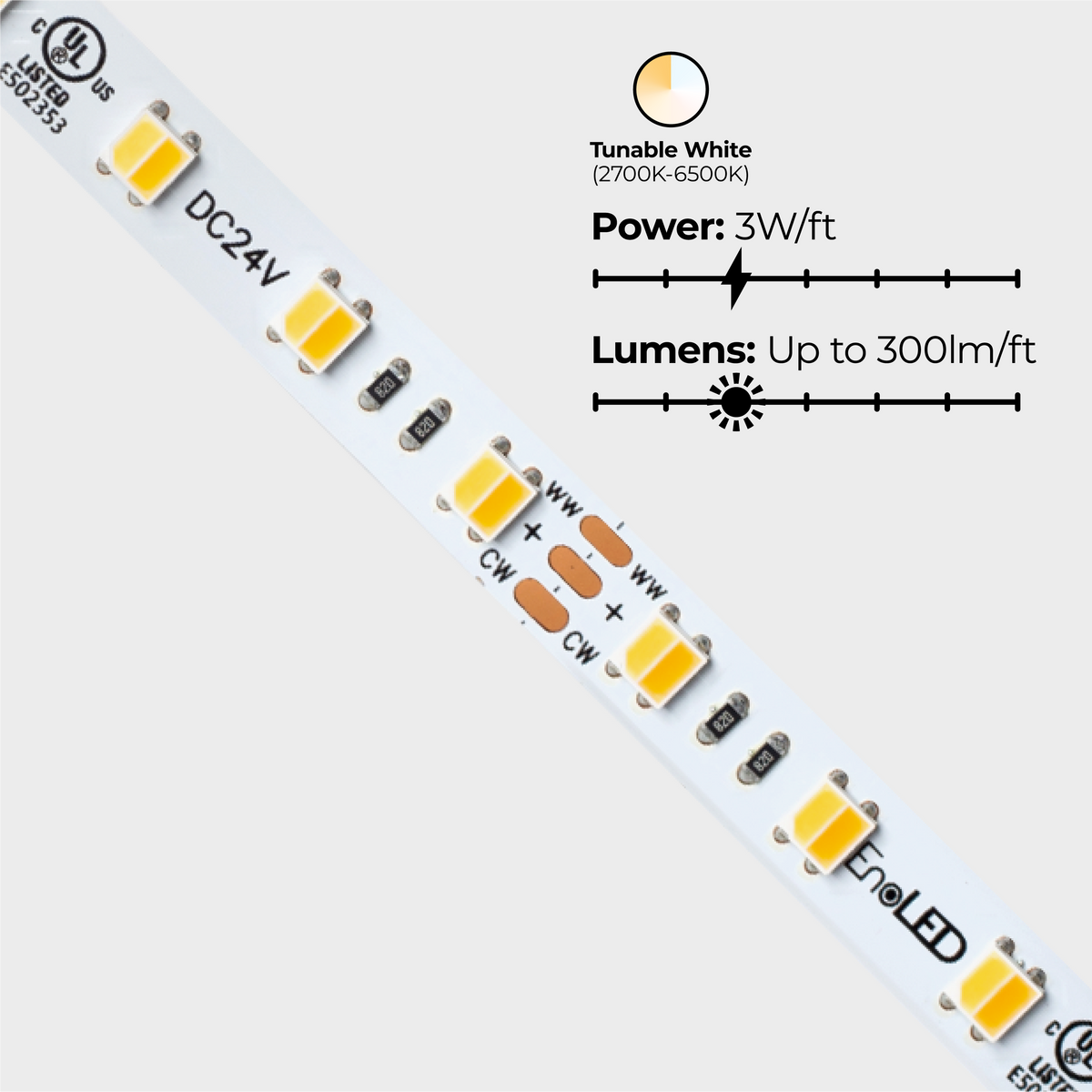 EnoLED 24V CCTPlus Series dynamic tunable white LED strip light