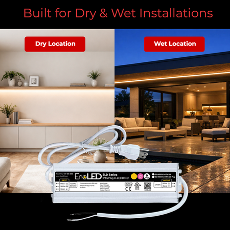 EnoLED 24V ELD power supply installed with LED strip lighting.