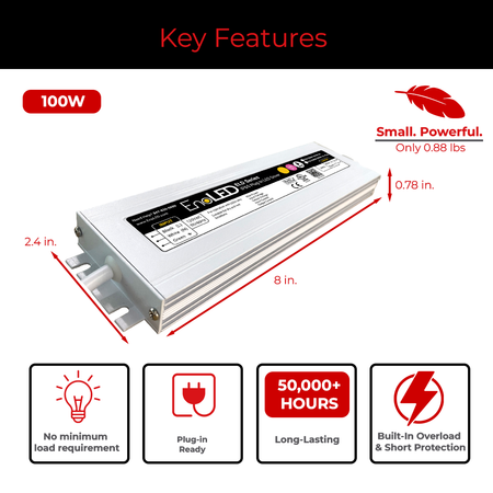 Key features of EnoLED 24V ELD non-dimmable power supply.