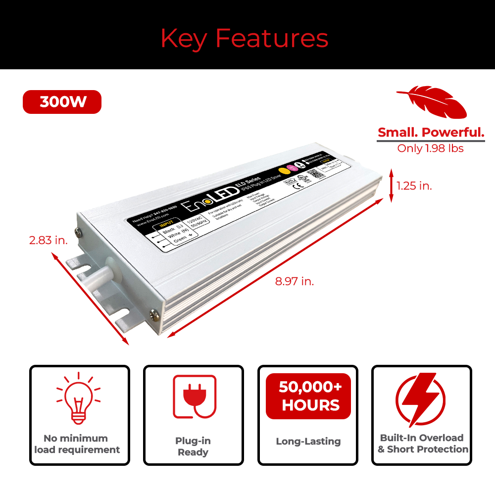 Features of EnoLED 24V ELD LED power supply.