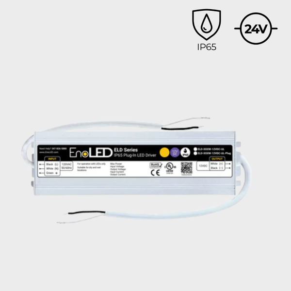 EnoLED 24V ELD plug-in and direct wire non-dimmable power supply.