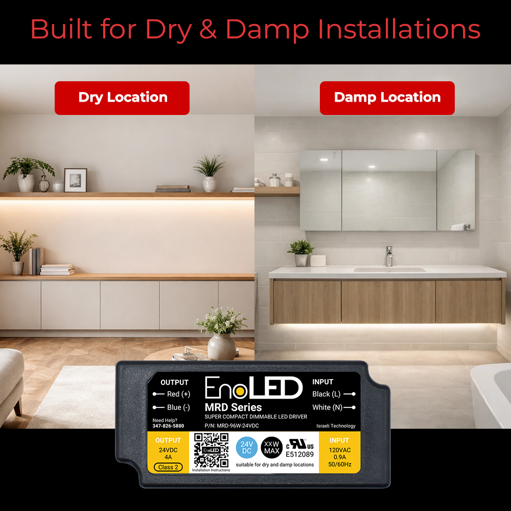 EnoLED 24V MRD Series dimmable LED driver installed with LED lighting.
