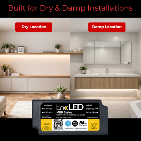 EnoLED 24V MRD Series dimmable LED driver installed with LED lighting.