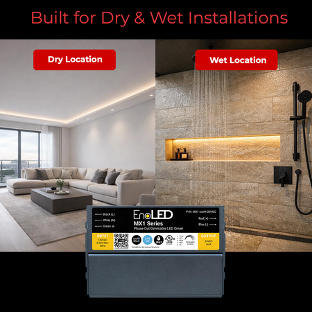 EnoLED 24V MX1 Series dimmable J-Box LED driver installed with LED lighting.