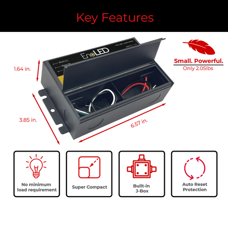 Key features of EnoLED 24V MX1 Series phase cut dimmable J-Box LED driver.