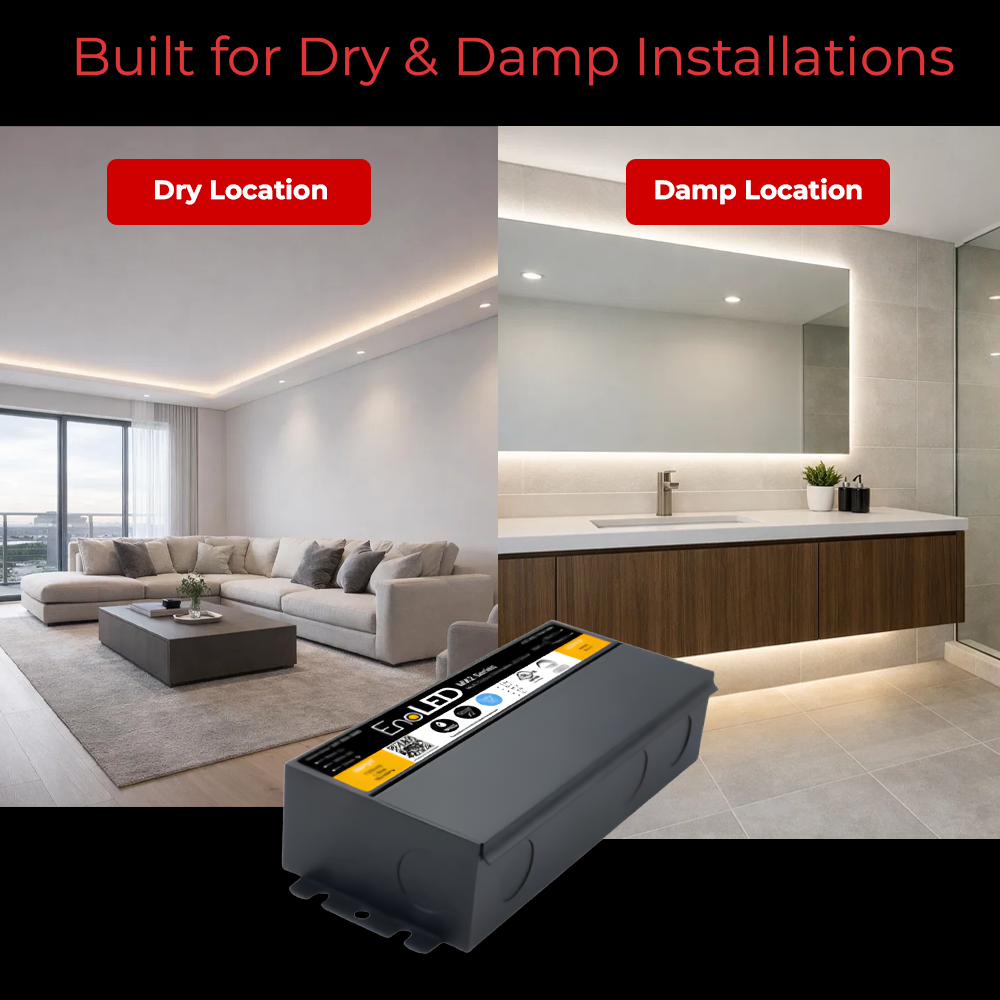 EnoLED 24V MX2 Series dimmable J-Box LED driver installed with LED lighting.