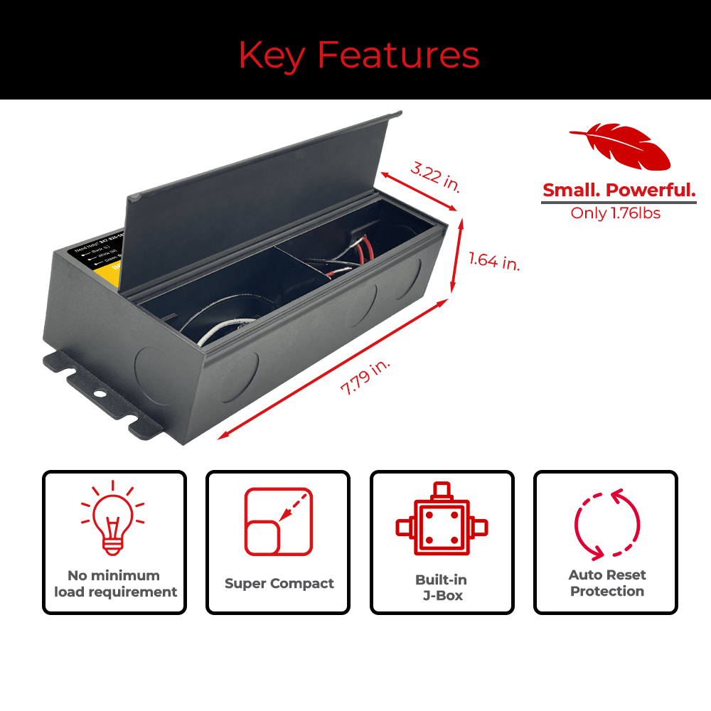 Key features of EnoLED 24V MX2 Series phase cut dimmable J-Box LED driver.