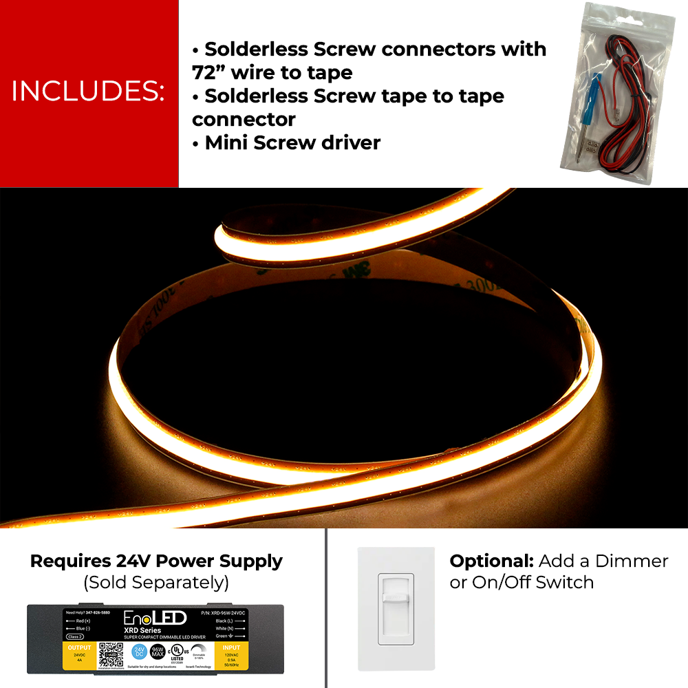 Installation requirements for EnoLED MaxCut Series COB LED strip light.