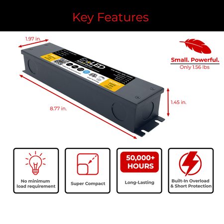 Key features of EnoLED NanoDrive Series 0-10V dimmable J-Box LED driver.