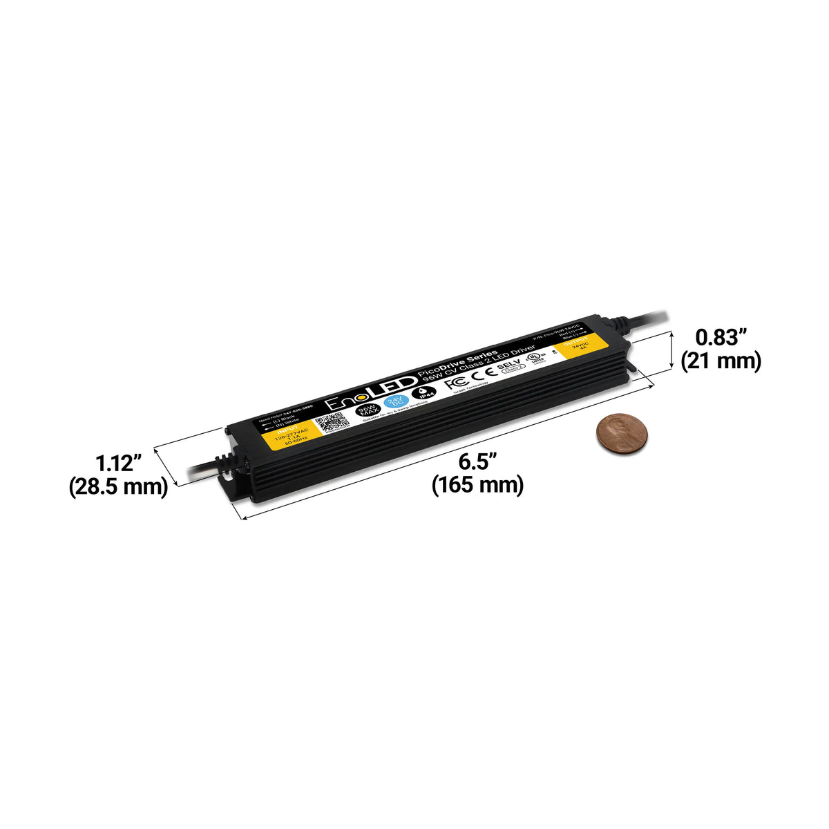 Dimensions of EnoLED 24V PicoDrive ultra-compact non-dimmable LED driver.