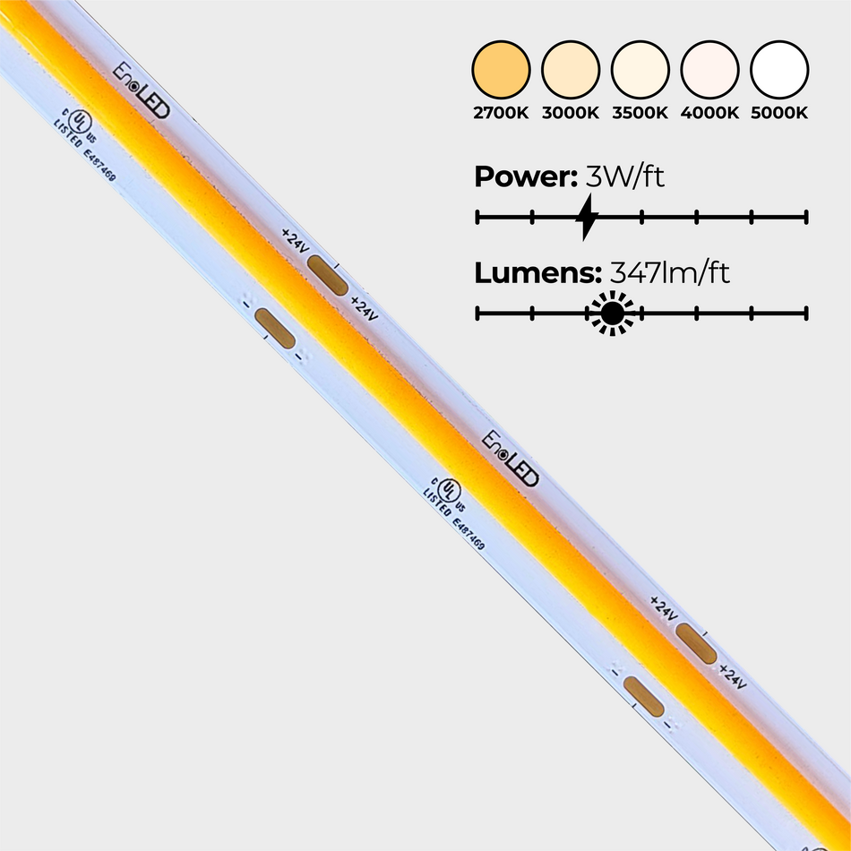 EnoLED 24V UniBasic Series medium brightness COB LED strip light