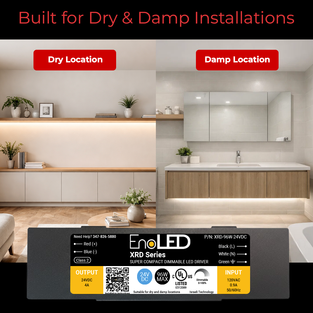 EnoLED 24V XRD Series dimmable J-Box LED driver installed with LED lighting.