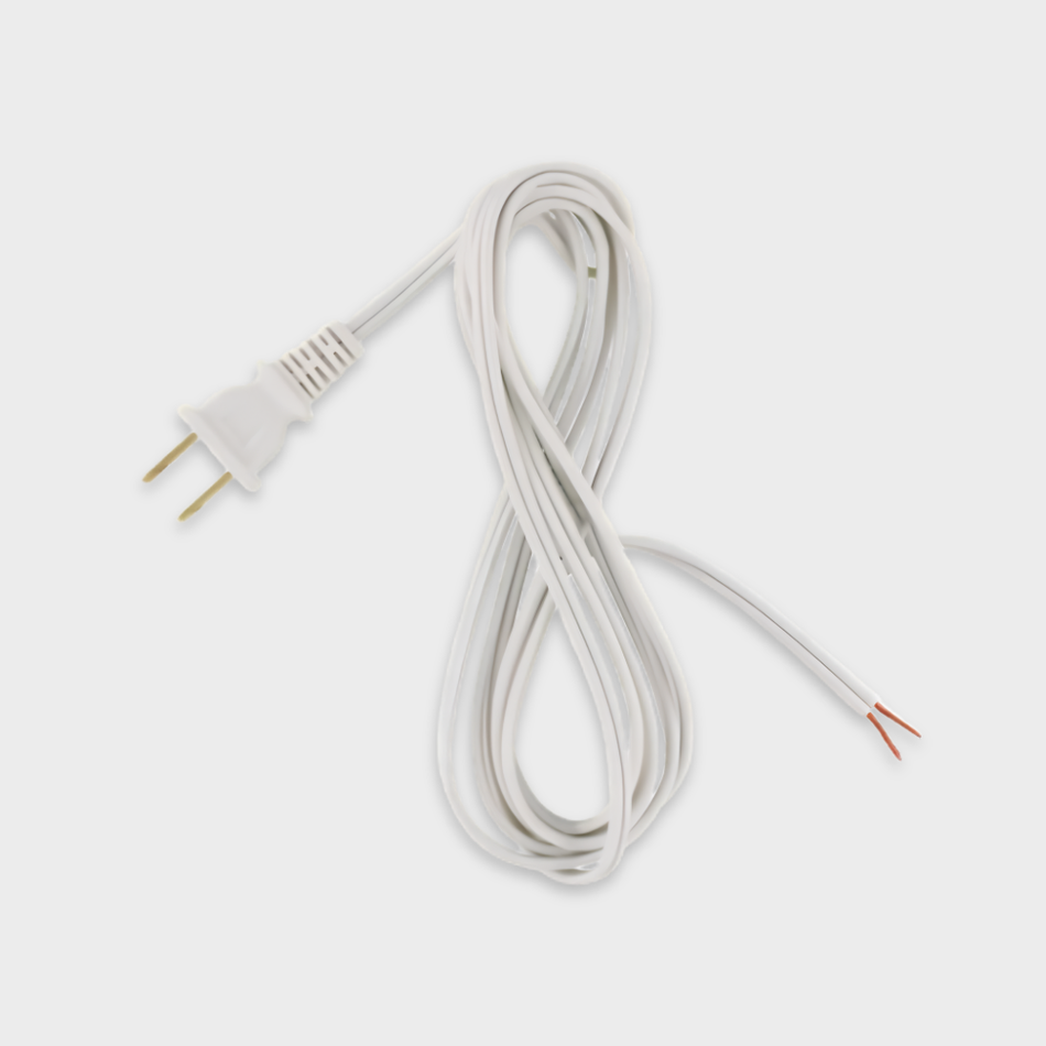 EnoLED 3.3ft 16AWG white flat power cord with US plug and open wire leads for LED strip lights and low voltage lighting