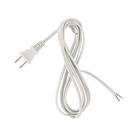 White electrical cable with plug on a white background