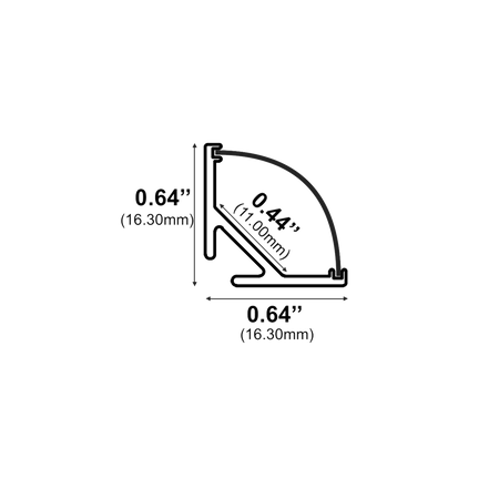 Dimensions of EnoLED corner mount aluminum LED strip profile for LED lighting
