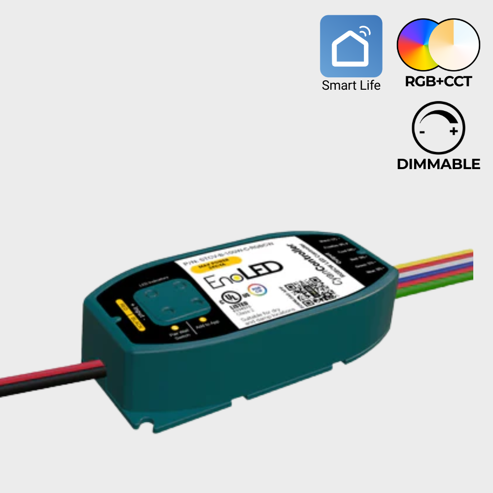 EnoLED Cyan wireless RGB+CCT LED controller with smart app and wall switch control