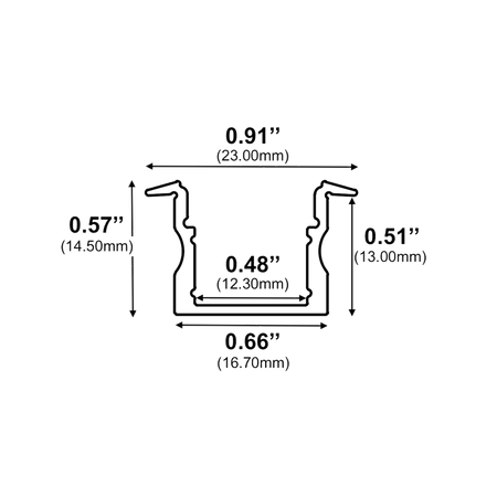 Dimensions of EnoLED deep recessed aluminum LED strip profile for architectural lighting
