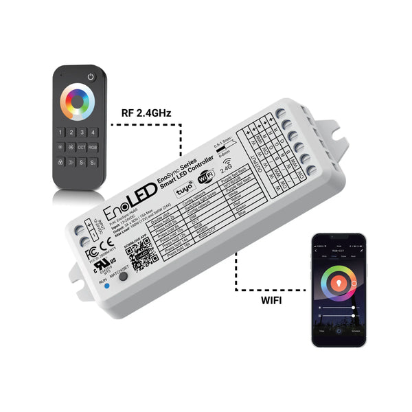 EnoLED EnoSync Hub5 LED controller with smart app and RF remote control for RGB RGBW RGB+CCT CCT and dimmable LED strips