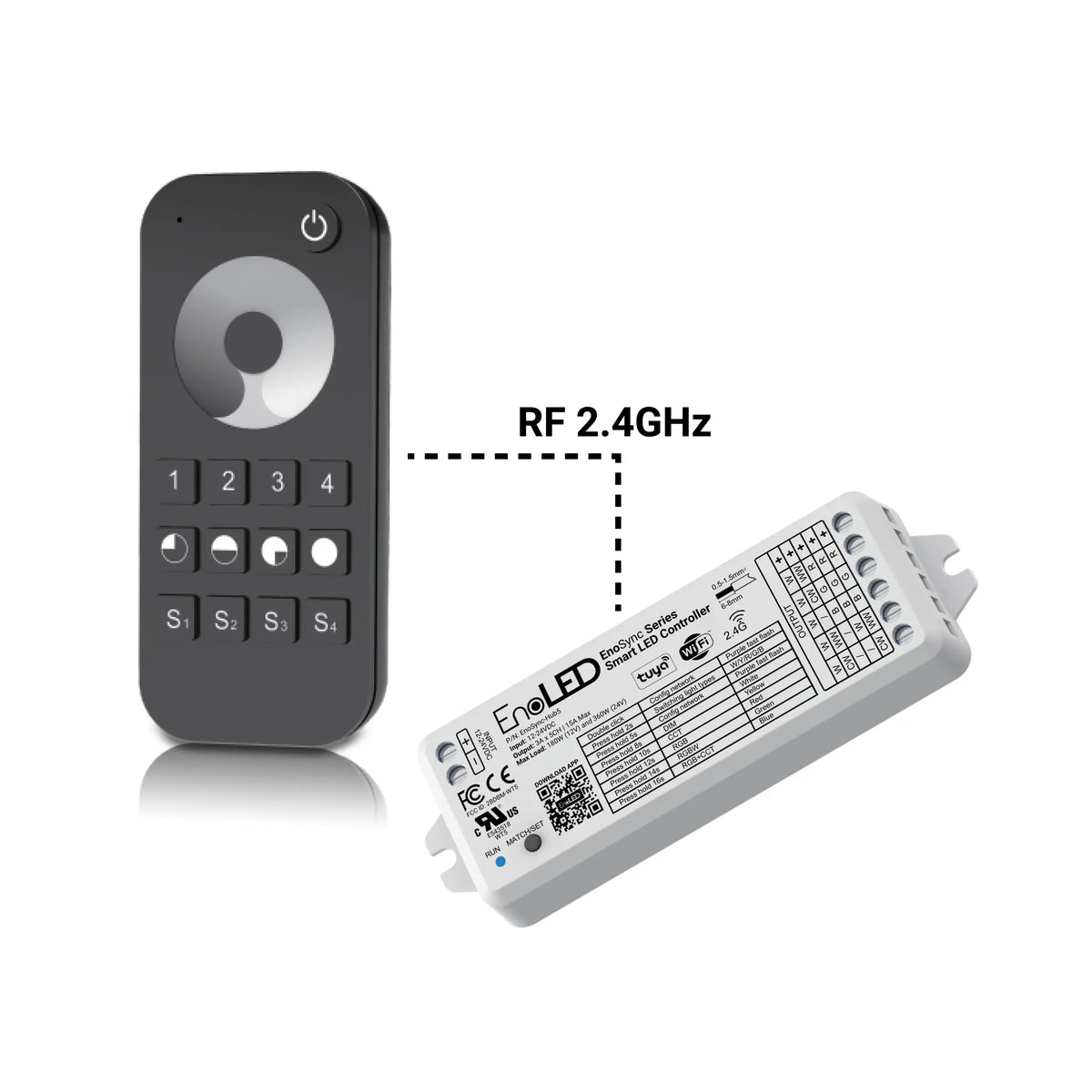 EnoLED EnoSync wireless RF remote controller with LED dimmer receiver for single color LED strips