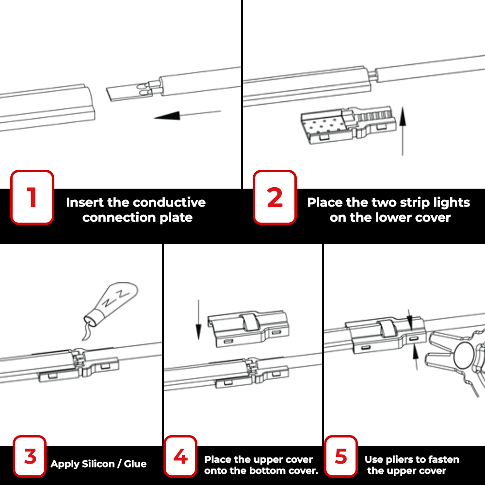 Instructions for connecting Glow67 LED strips with a strip-to-strip connector