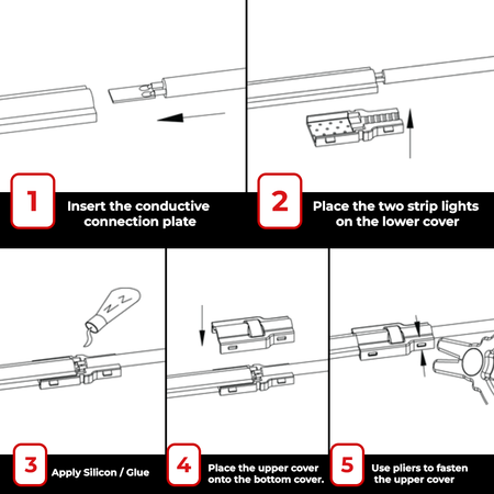 Instructions for connecting Glow67 LED strips with a strip-to-strip connector