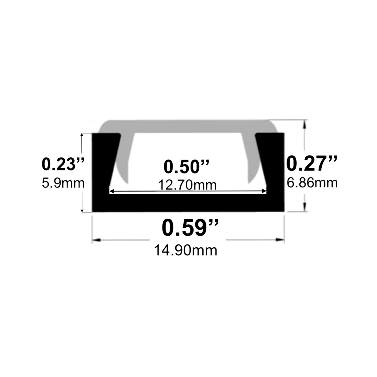 Dimensions of EnoLED low profile surface mount aluminum LED strip housing