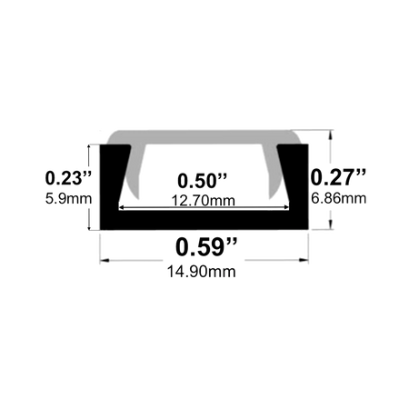 Dimensions of EnoLED low profile surface mount aluminum LED strip housing