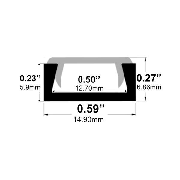 Dimensions of EnoLED low profile surface mount aluminum LED strip housing