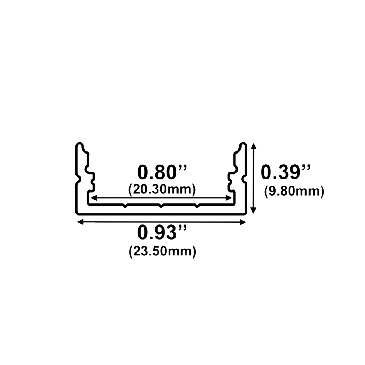 Dimensions of EnoLED low profile surface mount LED channel for LED strip lights