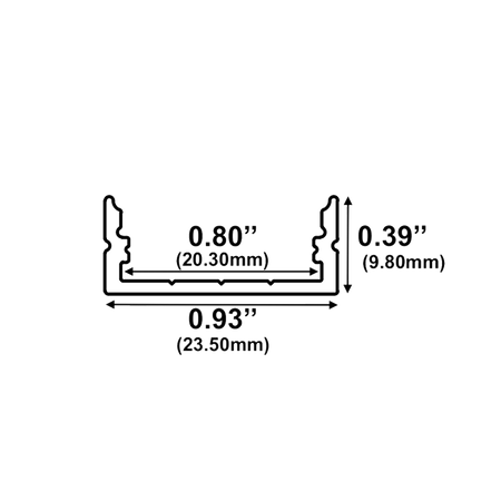 Dimensions of EnoLED low profile surface mount LED channel for LED strip lights