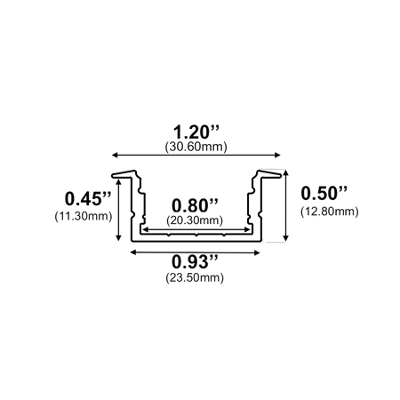 Dimensions of EnoLED medium recessed aluminum LED strip housing