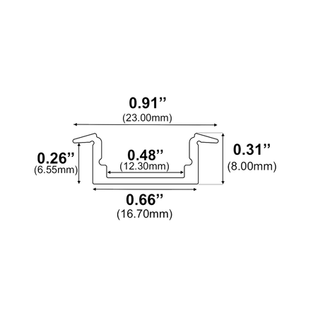 Dimensions of EnoLED small recessed LED channel with aluminum low profile housing