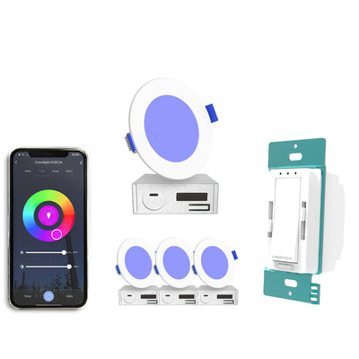 EnoLED smart slim RGB+CCT downlight kit with smart dimmer wall switch