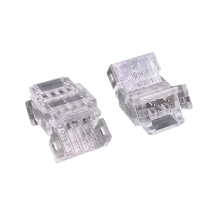 Close-up of EnoLED solderless 3 pin CCT LED strip connectors for tunable white LED lighting