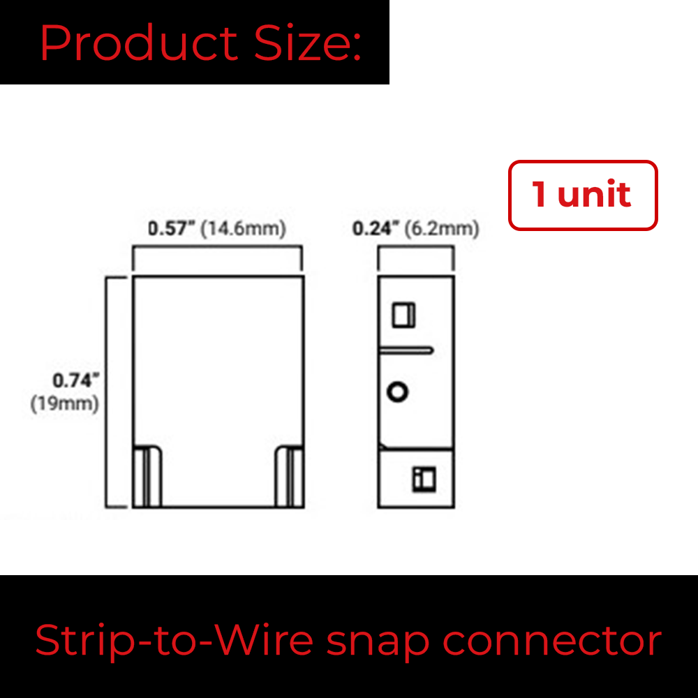 Product dimensions and installation diagram for EnoLED RGB+CCT strip-to-wire connector