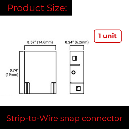 Product dimensions and installation diagram for EnoLED RGB+CCT strip-to-wire connector