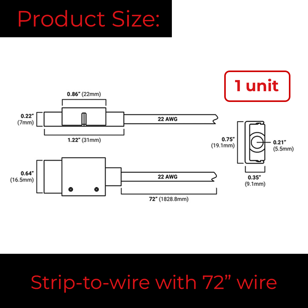Installation diagram for EnoLED RGB+CCT LED strip connector with 72 inch wire lead